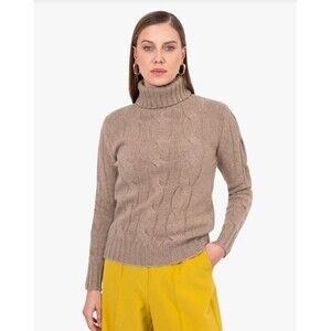 The Cashmere Project 100% Cashmere‎ Turtleneck Cable Knit Sweater XS Beige NEW